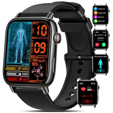 NAIXUES Smartwatch Uomo con 𝐆𝐥𝐢𝐜𝐞𝐦𝐢𝐚/𝐇𝐑𝐕/𝐄𝐂𝐆/Pressione Sanguigna/Sonno/SpO2/24H Cardiofrequenzimetro, 1.83" Orologio con Bluetooth Chiamata, Impermeabile IP68 iOS Android Nero