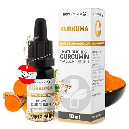 BIOCANNOVEA Estratto di curcuma Gocce - Curcumina pura 10ml, solubile in acqua e micellato, 20 volte l'effetto, integratore alimentare vegetale, alta biodisponibilità, senza additivo, antinfiammatorio