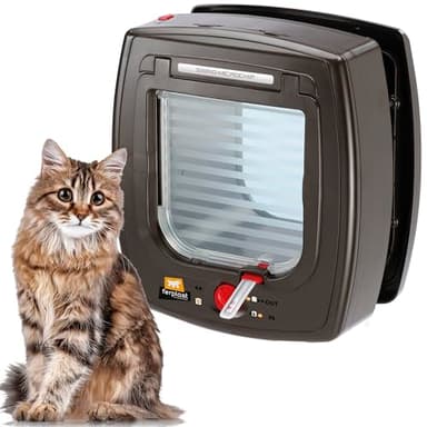 Ferplast SWING MICROCHIP Gattaiola Universale Cani e Gatti - 4 Modalità Chiusura - Sistema Antivento - Ammortizzatore Chiusura - Anti Oscillazione Magnetico - Indicatore Direzione - Marrone