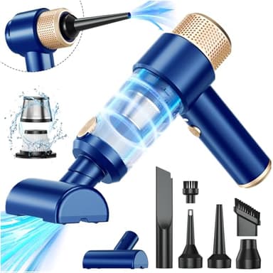 Dealswin Aspirapolvere Per Computer 4 In 1, 15KPA Mini Aspirabriciole Auto Senza Fili, 100500 Giri/Min Soffiatore Portatile Elettrico Rimuovi Polvere Aria Compressa Per Auto Casa Ufficio PC (Blu)