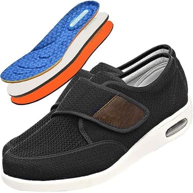 Möge Scarpe Comode Anziani Scarpa Uomo Scarpe Uomo Pianta Larga Scarpe Uomo con Strappo Estive(Black,48 EU)