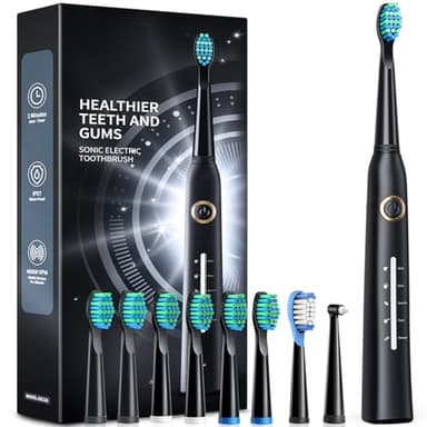 Spazzolino Elettrico Sonic Spazzolino da denti Elettrico con 8 Testine 40000 VPM 5 Modalità, Spazzolino da Denti Sonic Ricarica Rapida 4 ore Ultimi 30 Giorni, Spazzolino Elettrico Nero (8 brush heads)