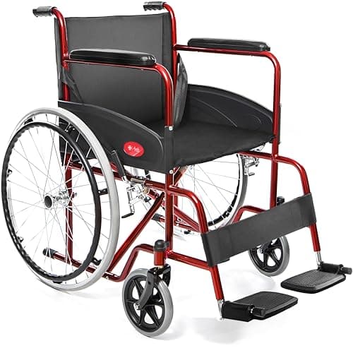 AIESI® Sedia a Rotelle pieghevole leggera ad autospinta per disabili ed anziani AGILA BASIC, Braccioli e Poggiapiedi fissi, Cintura di sicurezza, Garanzia Italia 24 mesi