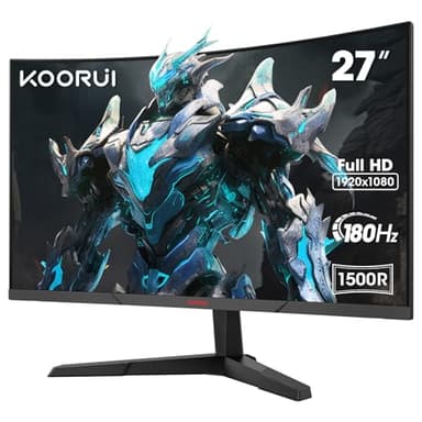 KOORUI Curvo Monitor Gaming 27 Pollici,1920×1080 (FHD), 180Hz Mornitor, 1ms Tempo di risposta, Pannello ultra Sottile, Inclinazione Regolabile, Supporta HDMI2.0/DP1.2