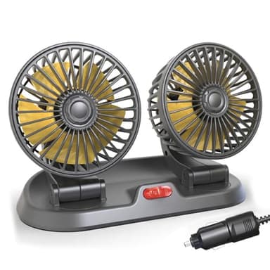 KUWUNG Ventilatore Auto, Doppia Testa Ventilatore da Auto12V Ruotabile a 360 gradi con doppia Ventola a 2 Velocità Adatto con Accendisigari per auto a 12 volt per SUV RV ATV Camion Campe