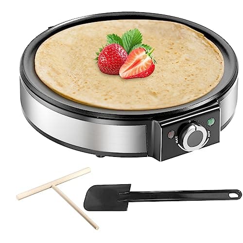 SNAILAR Crepiera elettrica, 1200 W Macchina per Crepe Elettrico, Pancake Maker Con Temperatura regolabile, Acciaio Inossidabile - Facile da Pulire, Rullo Spalmatore e Spatola inclusi