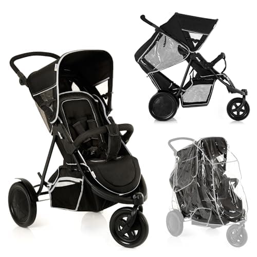 Hauck H-51304-En-000-000 Freerider Passeggino Fratellare Tandem Fino a 36 Kg, Ruote Grandi, Maniglione Regolabile, Chiusura Compatta, per Bambini da 0 Mesi, Posizione Nanna, Parapioggia Incluso, Nero