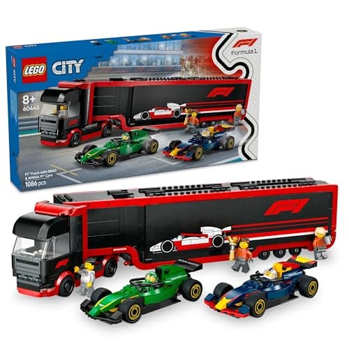 LEGO City Autotrasportatore F1 con Monoposto RB20 e AMR24 F1 - Camion Giocattolo da Costruire con 2 Modelli di Auto da Corsa dei team Red Bull e Aston Martin - Include 2 piloti e Simulatore 60445