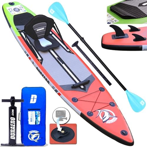 Tavola gonfiabile da Stand Up Paddle, seduta kayak, 330 x 76 x 15 cm, portata fino a 150 kg, supporto per cam, pad integrato 3 pinne, doppia pagaia regolabile, accessori completi (Rosso)