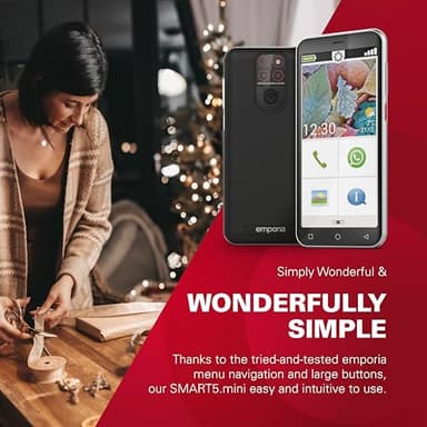 Emporia SMART.5 Mini Smartphone 4G Smartphone semplice da usare per persone anziane/senior, Pulsante SOS, Schermo da 4,95 pollici, Android 13, Fotocamera da 13 MP, Nero