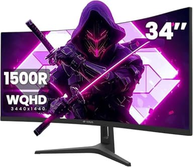 CRUA 34 Pollici Curved UltraWide Gaming Monitor WQHD 3440x1440 165 Hz, 1 ms VRB Altezza Regolabile FreeSync Premium, Curvatura 1500R, DP 1.4 e HDMI Design Senza Bordo per Esperienza di Gioco Immersiva
