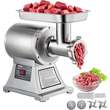 VEVOR 1100W 250kg all'ora Tritacarne Elettrico In Acciaio Inox, 193 r/min Macchina per Salsicce Professionale, 2 Piastre di Macinazione, Meat Grinder Per Casa o Uso Industriale