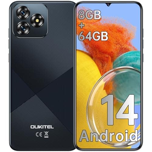 OUKITEL C53 Smartphone 2025, 6.6" HD+ Telefono Cellulare, 8GB+64GB/1TB Smartphone Android 14, 4300mAh Telefoni, 13MP+5MP Cellulari, 4G Dual SIM/Nano+Nano+TF/GPS/OTG/Tipo-C, Nero