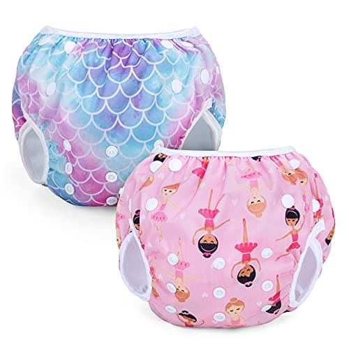 Teamoy Pannolini da Bagno Riutilizzabili (confezione da 2), Costume da bagno Regolabili E lavabili, Per Neonati e Ragazze, Modelli Squamosi