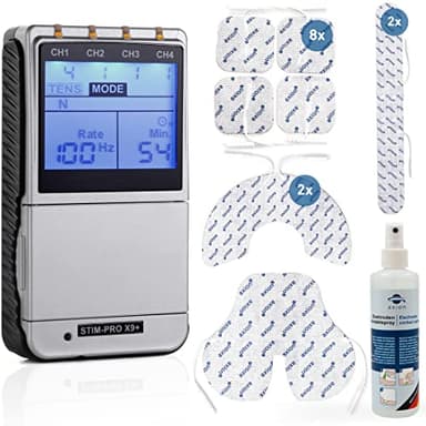 Elettrostimolatore muscolare axion | STIM-PRO X9+ | TENS, EMS, Massaggiatore e Dispositivo per il pavimento pelvico | Include elettrodi speciali e spray per la pulizia della pelle
