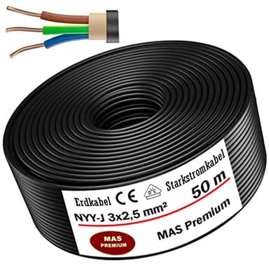 Cavo elettrico da terra, da 5 fino a 100 m, NYY-J 3 x 2,5 mm², anello per posa all'aperto, per posa interrata, 50 m