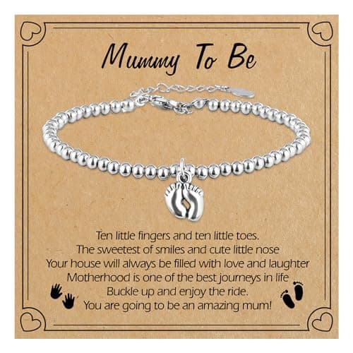 Grevosea Regalo per la mamma, regalo per baby shower per mamma, braccialetto con ciondolo a forma di piede piccolo, con biglietto di auguri e sacchetto regalo, regalo per la mamma in gravidanza per la