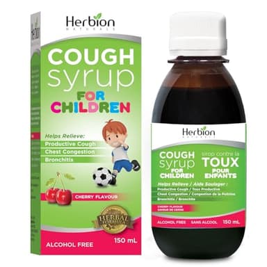 Herbion Naturals Sciroppo per la tosse dei bambini, lenisce il mal di gola, gusto naturale di ciliegia, adatto ai bambini dai 6 anni in su, 150 ml