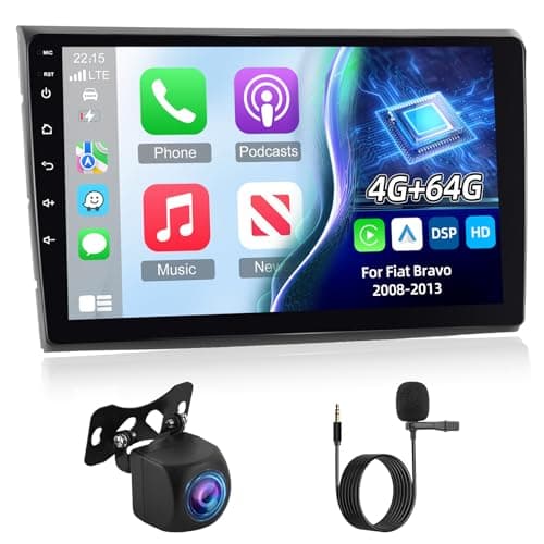 4G+64G Android Autoradio per FIAT Bravo 2008-2013 con Wireless Carplay & Android Auto, Schermo Touch IPS 9 pollici con GPS, WiFi, 32EQ, Bluetooth 5.0, Radio FM/RDS, SWC, Telecamera Posteriore