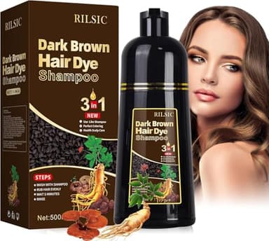 RILSIC Shampoo Colorante Donna Uomo Marrone Scuro,Hair Dye Shampoing,Shampoo Capelli Colorati Istantaneo,Black Hair Shampoo 3 in 1,Shampoo Colorante Shampoo per Capelli Colorati per Donna Uomo