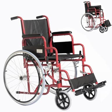 GOVITA Carrozzina per anziani Pieghevole Ad Autospinta Sedia A Rotelle Pieghevole Leggera Per Disabili Ed Anziani 46 Cm, Braccioli E Poggiapiedi Estraibili, Cintura Di Sicurezza.
