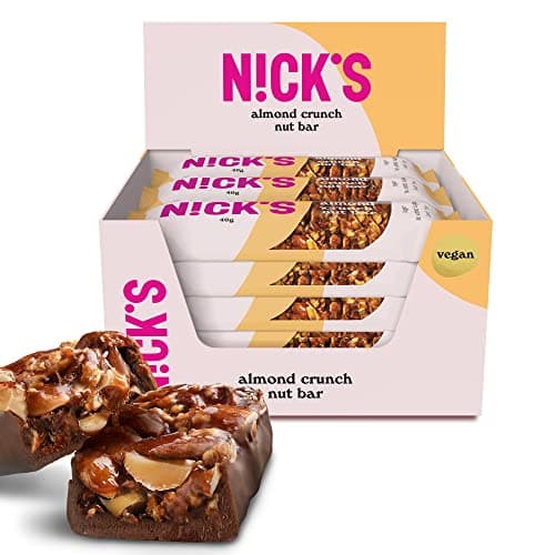 NICKS Keto Nut bar Almond, barretta di mandorle vegana con cioccolato cheto senza zuccheri aggiunti, senza glutine (12x40g)