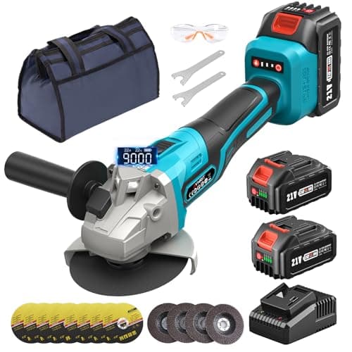 Avhrit Smerigliatrice angolare a batteria da 125 mm, smerigliatrice angolare con 2 batterie da 4,0 Ah e caricabatterie, smerigliatrice angolare da 9000 giri/min con dischi da taglio