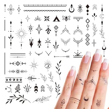2 Fogli Tatuaggi Temporanei Semipermanenti per Dita Mano Donna Uomo, Tatuaggi Finti Piccoli, Tattoos Temporanei per Ragazze Adulti, Durata 1-2 Settimane, A Base di Piante