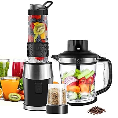 Frullatore Portatile, 3 in 1 Mini Frullatore Smoothie 700W/ Tritatutto/Macinino con 570ML Bottiglia, Elettrico Frullatore Professionale per Frutta Verdura Fare Succhi Frullati, Senza BPA