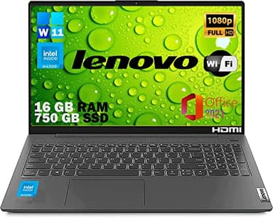 Lenovo, Pc portatile notebook pronto all'uso, Display FHD da 15,6", cpu N4500, ram 16Gb, ssd m2 750Gb, windows 11 pro, computer portatile Office 2021 MOUSE