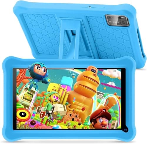 Tablet per bambini 7 pollici Android 13 Tablet con Display IPS, 8GB RAM+64GB ROM(128 GB Espandibile), Controllo Parentale, Bluetooth, WiFi, App Pre-installed, Tablet Educativo con Custodia（Blu）