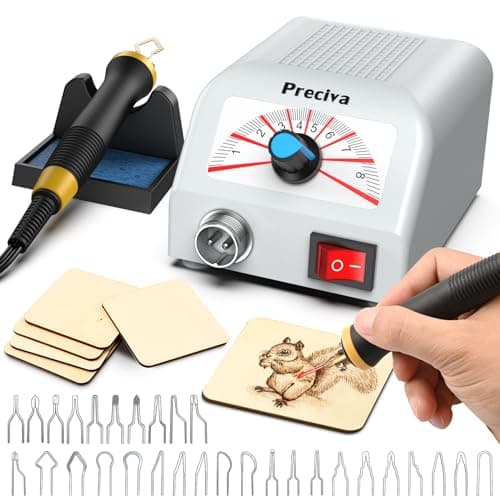 Preciva Kit Pirografico 25W Professionale per Legno, 30 Punte, 100-800℃ Regolabile, per Legno, Zucca e Bambu