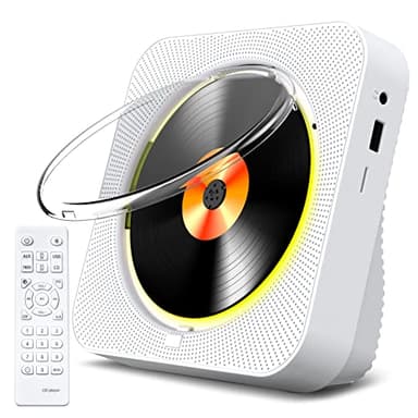 KOVCDVI Lettore CD Bluetooth 5.1 Lettore CD da tavolo con 5W Doppi Altoparlanti Luce Telecomando Copertura Della Polvere Display FM Radio Timer Cuffie USB/SD Card/AUX Playback
