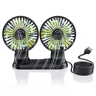 Ymenow 5V 2A Ventilatori USB a Doppia Testa, Ventilatore auto ventilatore portatile ventilatore da tavolo silenzioso ventilatore aria fredda con Rotazione di 360 Gradi per Auto, Cruscotto e Ufficio