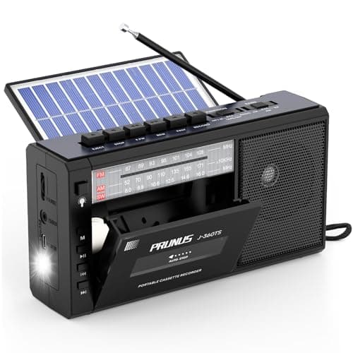 PRUNUS J-360 Radio Cassette AM/FM/SW, Mangiacassette Portatile, Walkman Cassette Player, Solare/Batteria Ricaricabile, Lettore Musicassette con Bluetooth, Torcia,Jack per Cuffie, USB e 32 GB TF Card.