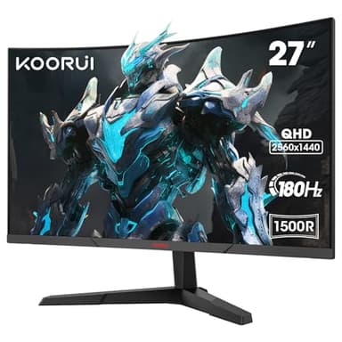 KOORUI Monitor Gaming 27 Pollici, Curvo 1800R 2560X1440 (QHD), 180HZ 1ms Mornitor, DCI-P3 90%, Pannello ultra Sottile, Inclinazione Regolabile, Supporta HDMI/DP
