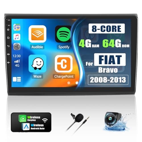 8 Core 4G+64G Android 13 CAMECHO Carplay Autoradio 2 din per FIAT Bravo 2008-2013 con Android Auto, 9 Pollici IPS Touch Display con GPS WIFI EQ DSP Bluetooth FM/RDS Radio SWC Telecamera Posteriore