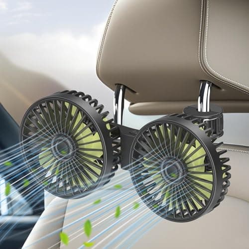Qidoe Ventilatore Auto Doppia Testa USB per Sedile Posteriore, 3 velocità Regolabili, 360° Girevole Ventole di Raffreddamento da Auto Aria Fresca per Bambini, Cani, Berlina, SUV, Camion, RV