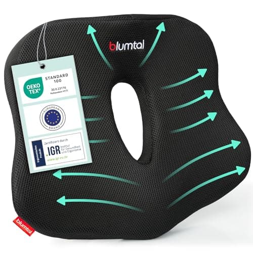 Blumtal Cuscino Sedia Ufficio - Cuscino Sedile Auto - Cuscino Ergonomico Sedia - Cuscino Emorroidi per Sedia - Cuscino Ergonomico Sedia Ufficio - Ciambella per Sedersi - Cuscino per Sedia da Ufficio