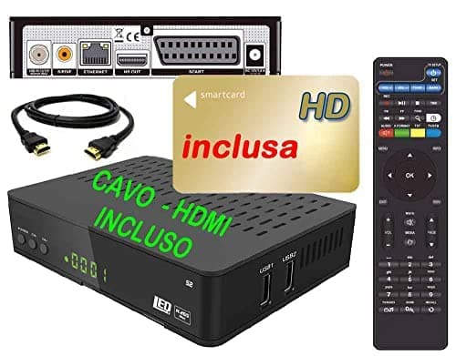 Decoder Satellitare HD 1080p Compatibile con TV satellitare Con Tessera Gold Inclusa Da Attivare S2 DVB-S2 HEVC H265 MAIN 10 CON TESSERA con TV SATELLITARE INCLUSA. Telecomando 2 in 1