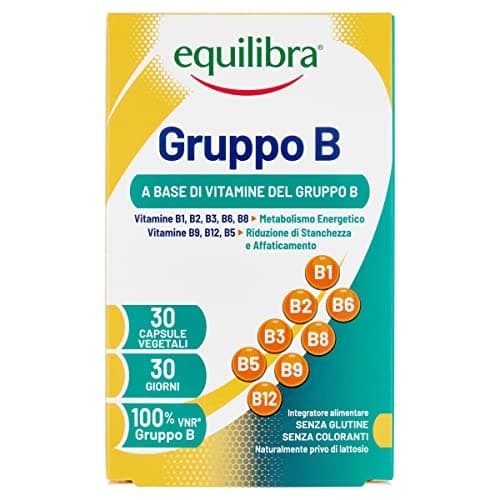 Equilibra Integratori Alimentari, Gruppo B, Integratore di Vitamine del Gruppo B per la Riduzione di Stanchezza e Affaticamento e per il Normale Metabolismo Energetico, 30 Capsule