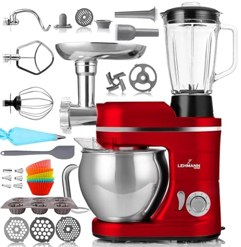 Lehmann Robot da cucina multifunzione 3 in 1, 3000 W, macchina per impastare e mescolare con tritacarne e spremiagrumi da 1,5 l, con sistema planetario, set di salsicce, pirottini per muffin e set da