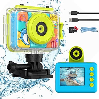 Ushining Fotocamera Impermeabile per Bambini, Macchina Fotografica Digitale Subacquea, HD 1080P Videocamera con 2,0 Pollici Schermo 32GB TF Scheda, Regalo per Ragazzi, Blu