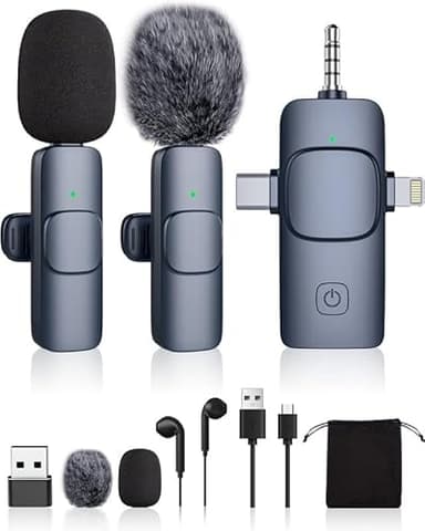 DDKJ Microfono Wireless per iPhone/iPad/Android/Laptop, Microfono Lavalier Wireless Plug-play Mini Microfono per Registrazione Video, PC,Laptop, Live Stream, Podcast, Vlog, YouTube,TikTok,Facebook