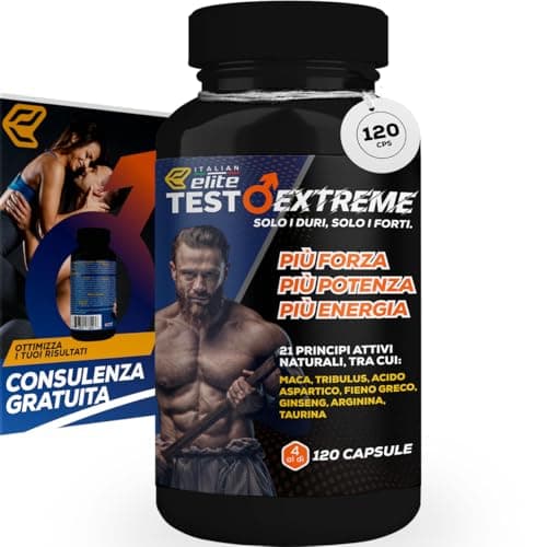 Italian Elite® Testo Extreme 120 caps Maca 8000mg. Booster Stimolante Naturale del Testosterone con Tribulus, Fieno Greco, Zinco, Arginina, Ashwagandha, Vitamine e Minerali. Forza Energia Resistenza!
