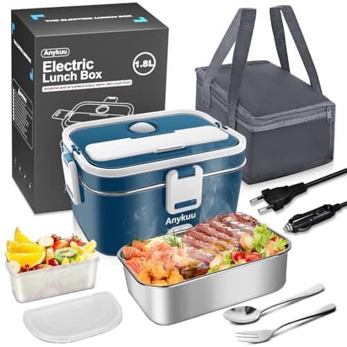 Anykuu 100 W Scaldavivande Elettrico Portatile 1.8L Porta Pranzo Termico 3 in 1(12V/24V/240V) per Auto Camion e Ufficio Lunch Box Riscaldatore Scalda Vivande Portatile con Forchetta e Cucchiaio