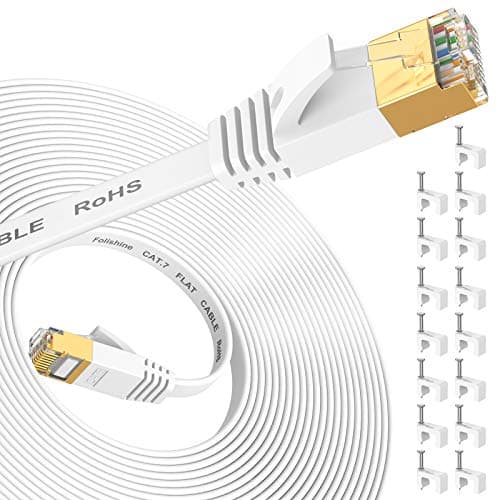 Folishine Cavo Ethernet 15M, Cat7 Internet ad alta velocità con connettore RJ45 placcato oro, cavo LAN schermato per switch di rete, più veloce di Cat5/Cat5e/Cat6-Bianco