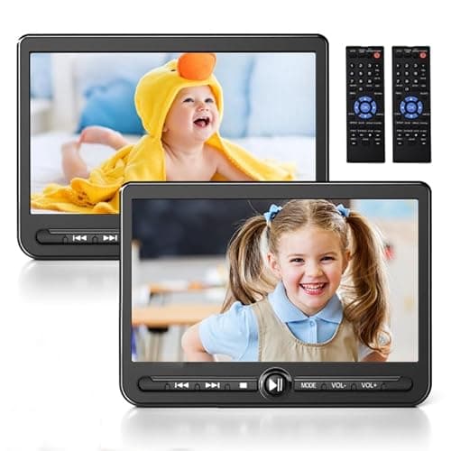 Arafuna 10,5" Doppio Lettore DVD per Auto, Ricaricabile Schermo Auto Play Uno o Due Film Diversi, Poggiatesta per Auto con Batteria 5 Ore, Supporto USB/SD, Ultima Memoria