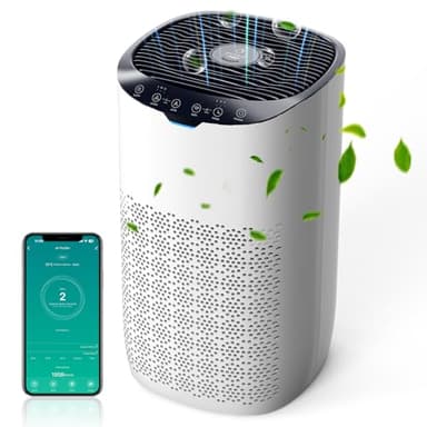 GOAMGE Purificatore d'Aria per Casa Fino a 120 ㎡, CADR 300 m³/h, Controllo Tramite APP, Comando Vocale, Feedback Sulla Qualità dell'Aria e Modalità Auto, Previene Polline, Polvere e Peli di Animali