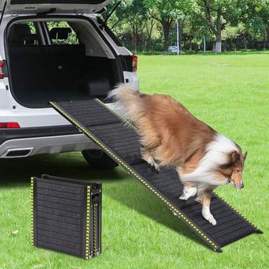 FASRIOU Rampa per cani extra larga con strisce riflettenti di sicurezza notturna, rampa pieghevole per cani di taglia grande fino a 70 kg, leggera con superficie antiscivolo, robusta rampa per cani